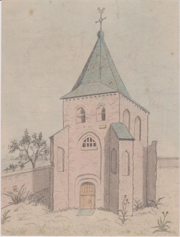 Oude toren Nuenen originele tekening Aug. Sassen 1880 verkocht voor € 63!