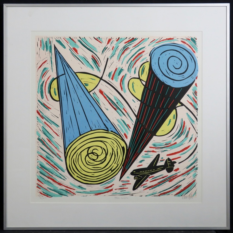 Hans Wap: Zeefdruk, Two cones - Ingelijst kopen? Bied vanaf 35!