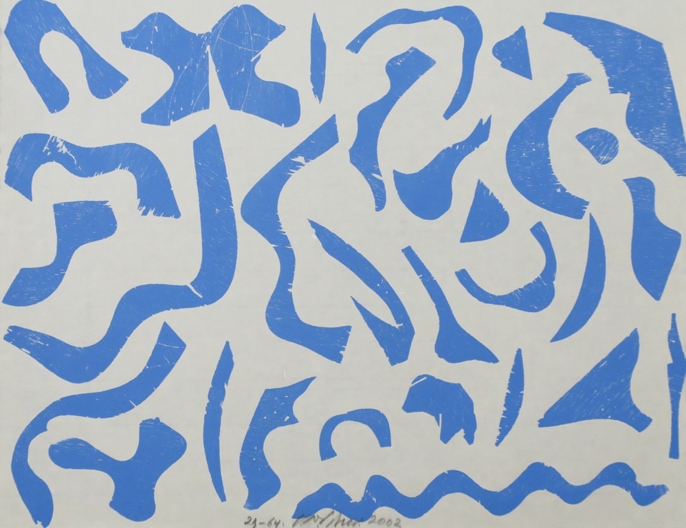 Carel Visser: Houtsnede op rijstpapier, Zonder titel (blauw) kopen? Bied vanaf 80!