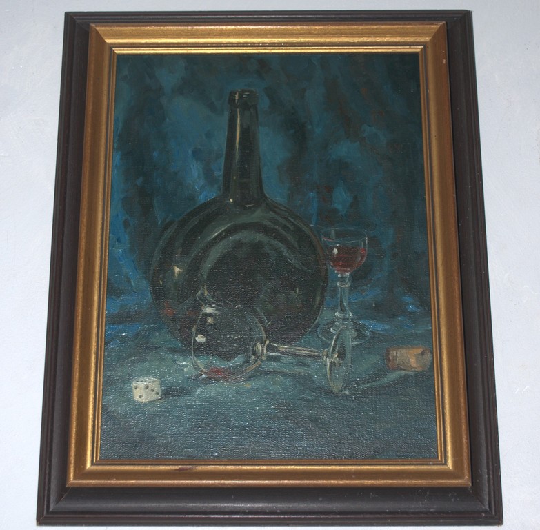 wijnfles met glazen - olieverf - in een Heijdenrijk lijst kopen? Bied vanaf 35!