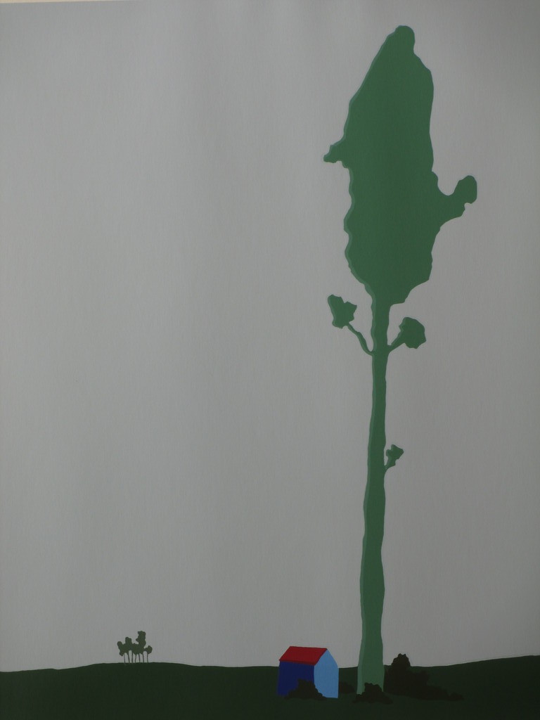 D.G.Wesseveld?, Landschap met kunstbomen, Zeefdruk kopen? Bied vanaf 1!