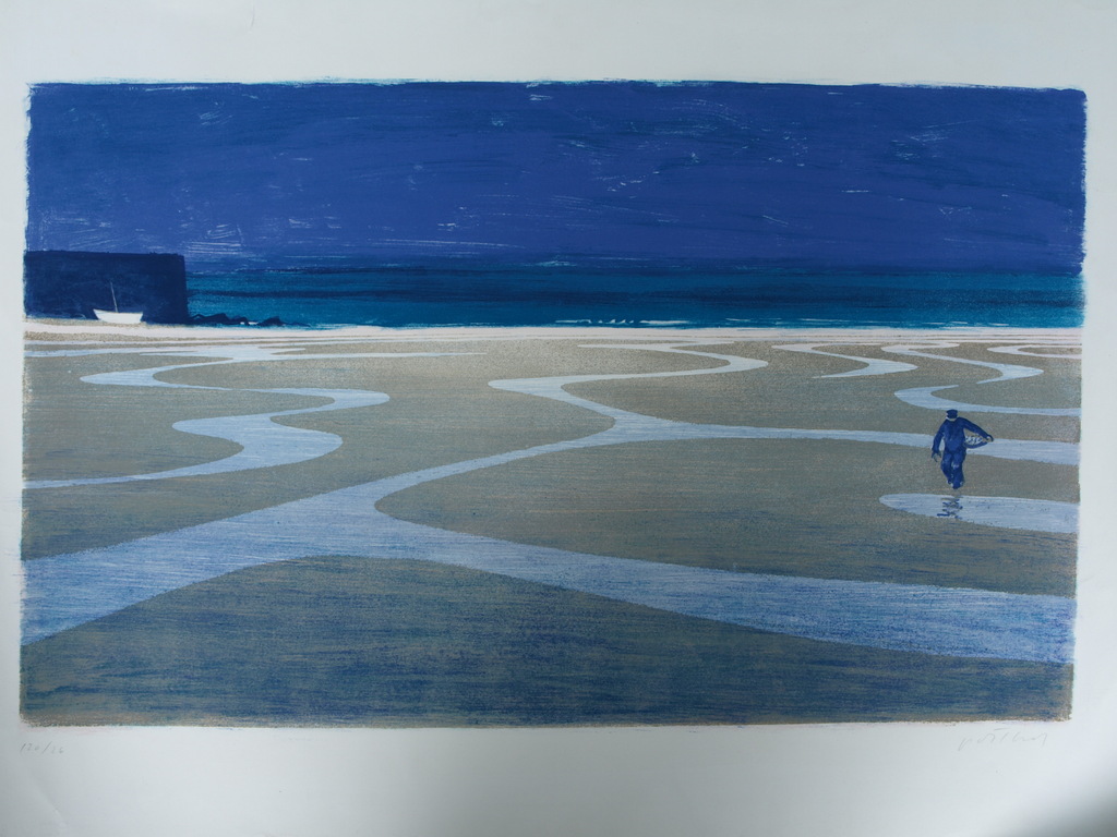 Zeefdruk – Man aan strand bij eb – Gesigneerd – ca 1970   kopen? Bied vanaf 1!