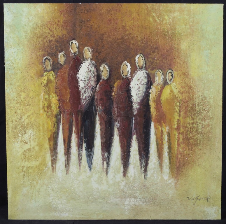 Onbekend gesigneerd: Acryl op doek, People (groot) verkocht voor € 75!