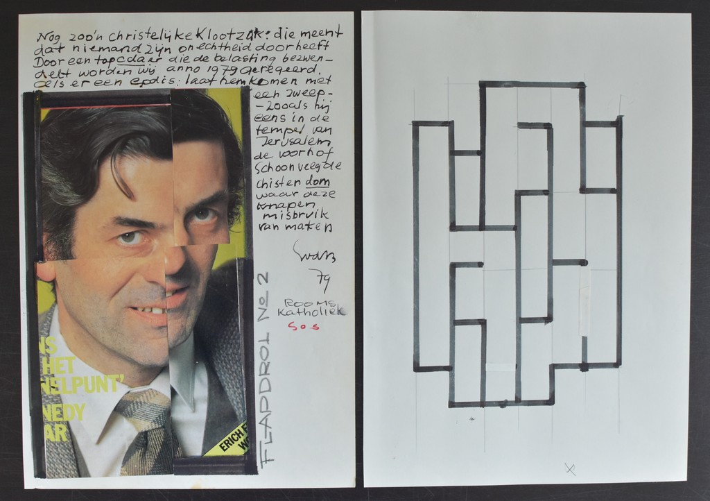 Siep van den Berg # TEKENING EN COLLAGE / Ruud Lubbers # 1979, mint, gesigneerd verkocht voor € 65!
