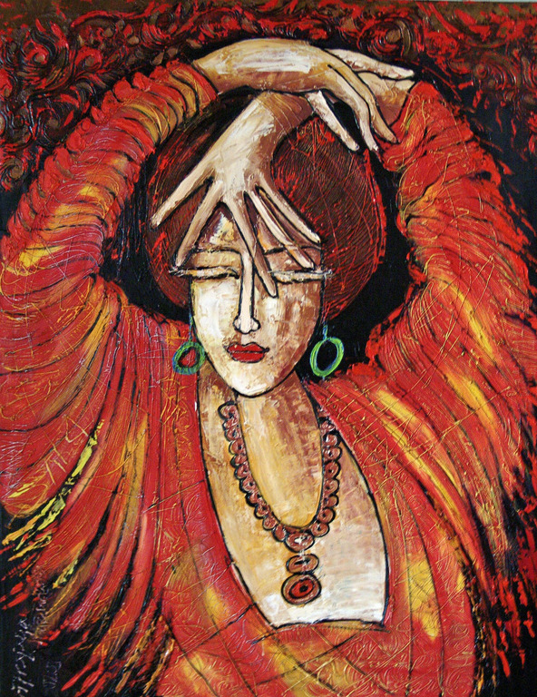 Flamenco Dancer , olieverf op canvas, 90 cm x 70 cm  Gesigneerd:2005   kopen? Bied vanaf 125!