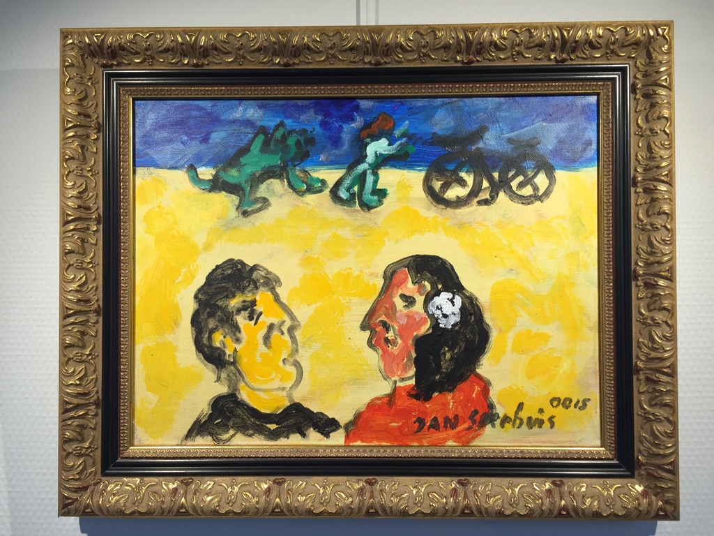 JAN SIERHUIS Origineel op doek Echtpaar met spelende kinderen aan het strand verkocht voor € 295!