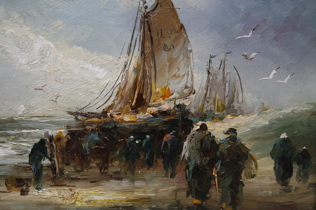 Jan Bevort (1917-1996) - olieverf op paneel - vissersboten aan de kust kopen? Bied vanaf 425!