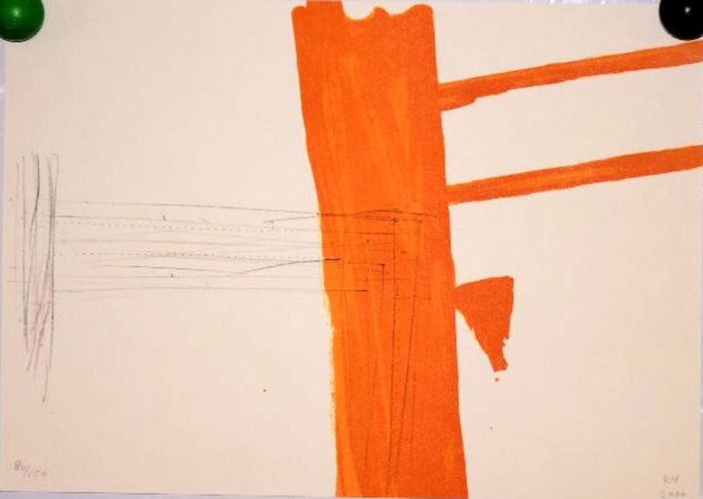 Ronald Noorman: Kleurenlitho met perforatie. Abstract. verkocht voor € 50!