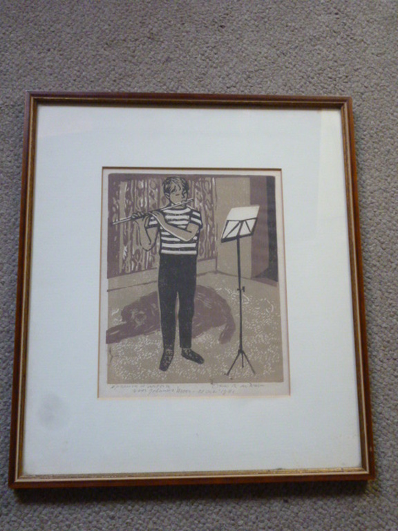 Otto B. de Kat - kleurenlinosnede - Fluitspelertje kopen? Bied vanaf 80!