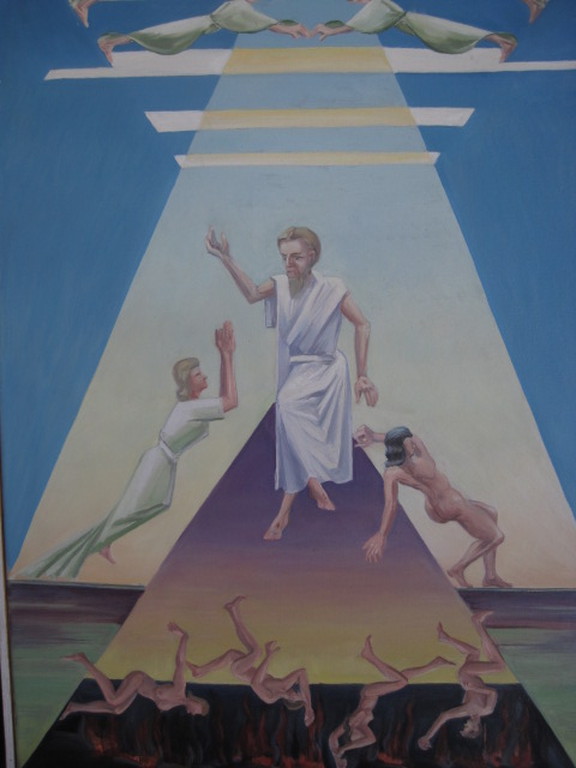 Indrukwekkend religieus olieverf "dag des oordeels" van Derk Maandag ca 1960 kopen? Bied vanaf 1!