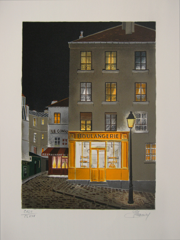 Jean-Luc Lecoindre - "Boulangerie" - kleuren litho (Handgesigneerd) verkocht voor € 47!