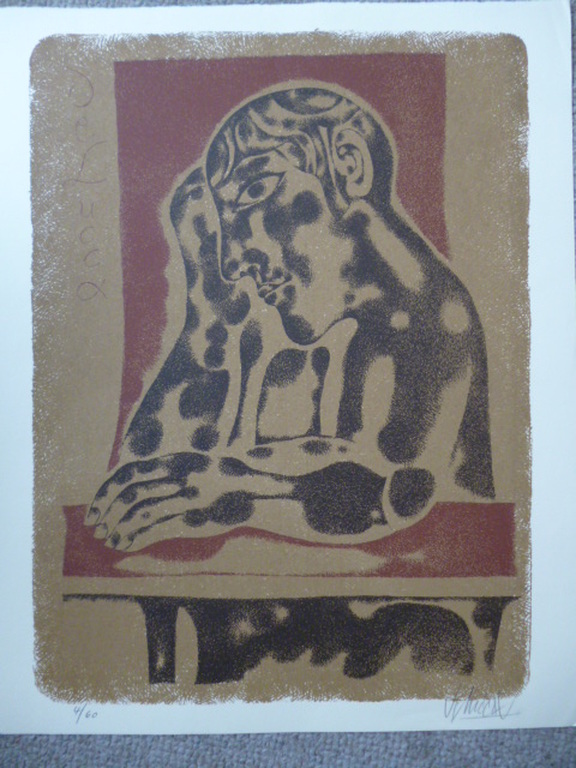 Yargo de Lucca - kleurenlitho - Peinzende man verkocht voor € 45!