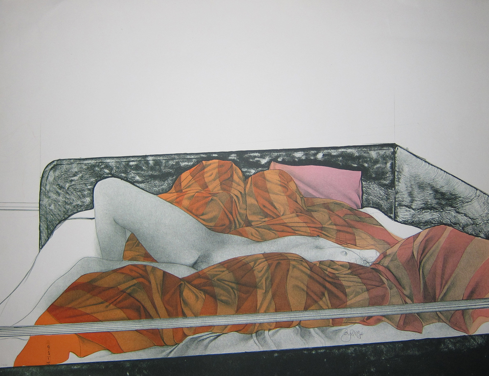 Bruno Bruni, kleuren litho # IL LETTO RIGATO # 1991, Mint- verkocht voor € 100!