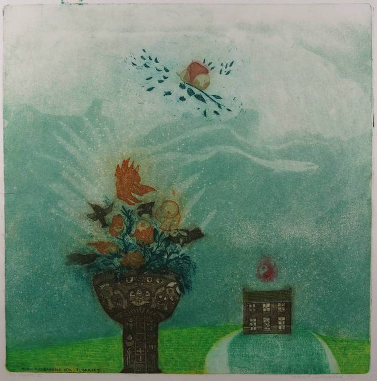 Michel van Overbeeke: Kleurenets en Aquatint, Tuinvaas I kopen? Bied vanaf 80!