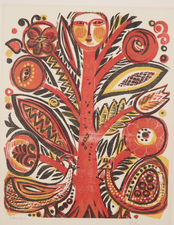 Andreas Felger: Houtsnede, Lebensbaum verkocht voor € 40!