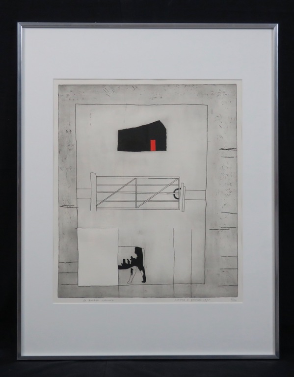 Harrie Gerritz: Ets, De zwarte schuur - Ingelijst kopen? Bied vanaf 60!