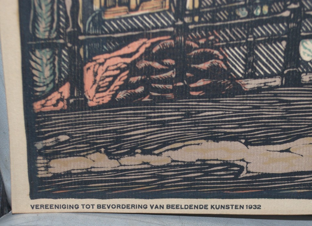 aquarel dorpsstraatje 1901 + houtsnede Staalstraat Amsterdam 1932 kopen? Bied vanaf 30!