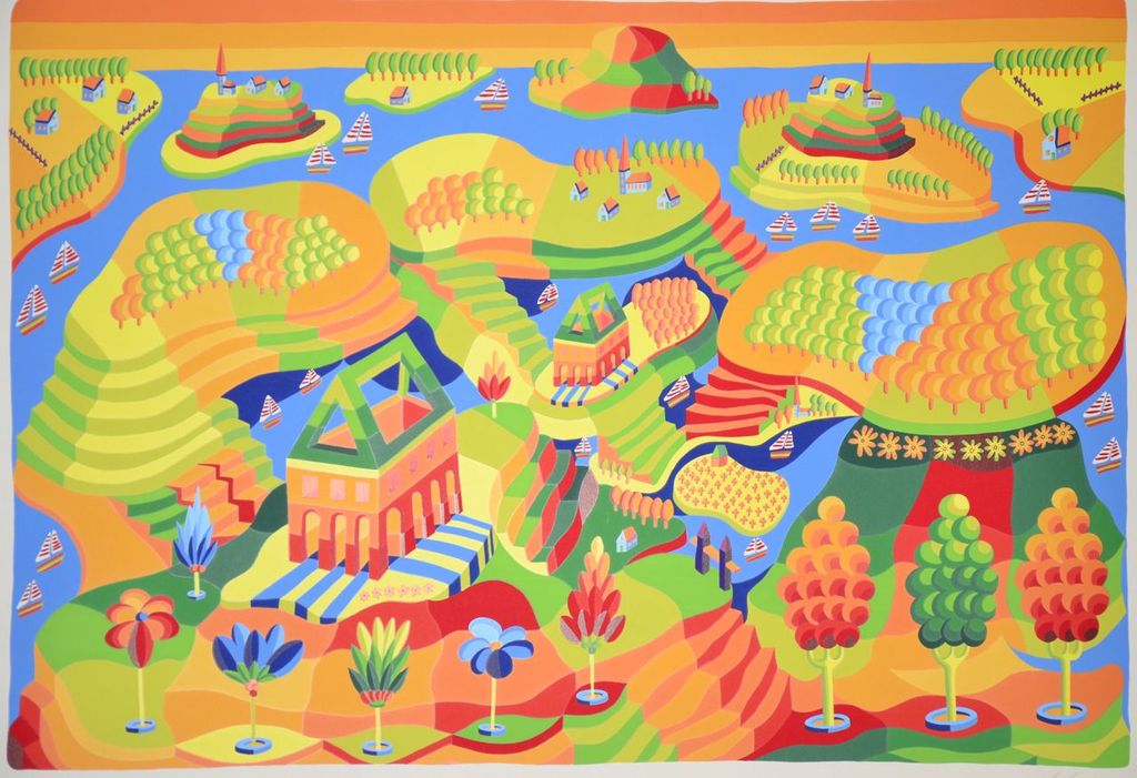 Louis Gans: litho. Kleurrijk landschap kopen? Bied vanaf 1!