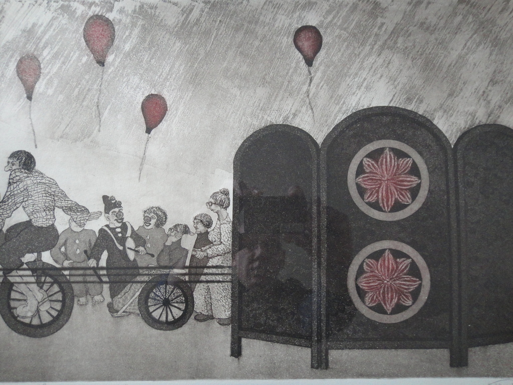 Helen van der Deen (Emmeloord 1946), ets, 'Koninginnedag' verkocht voor € 55!