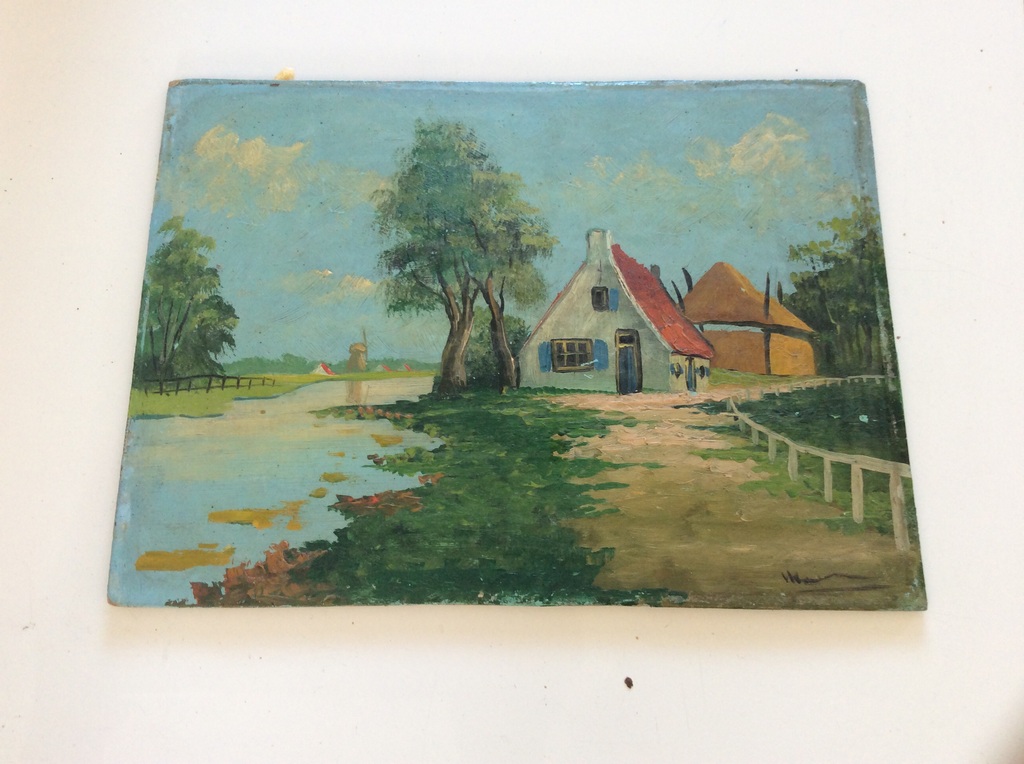Onduidelijk gesigneerd klein schilderijtje waterverf op vezelhout  kopen? Bied vanaf 1!
