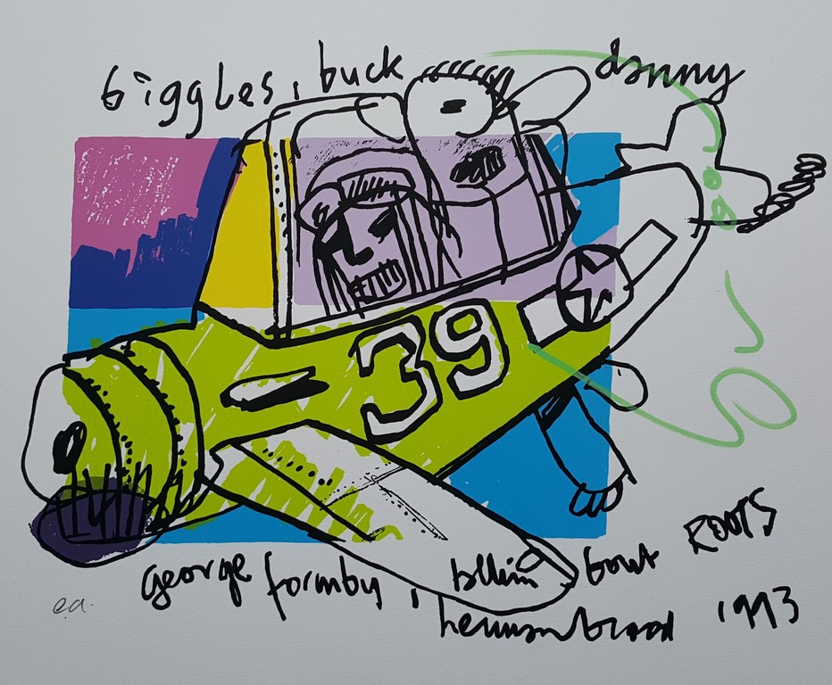 Herman Brood - Biggles Buck - gesigneerde zeefdruk op papier - oplage  verkocht voor € 65!