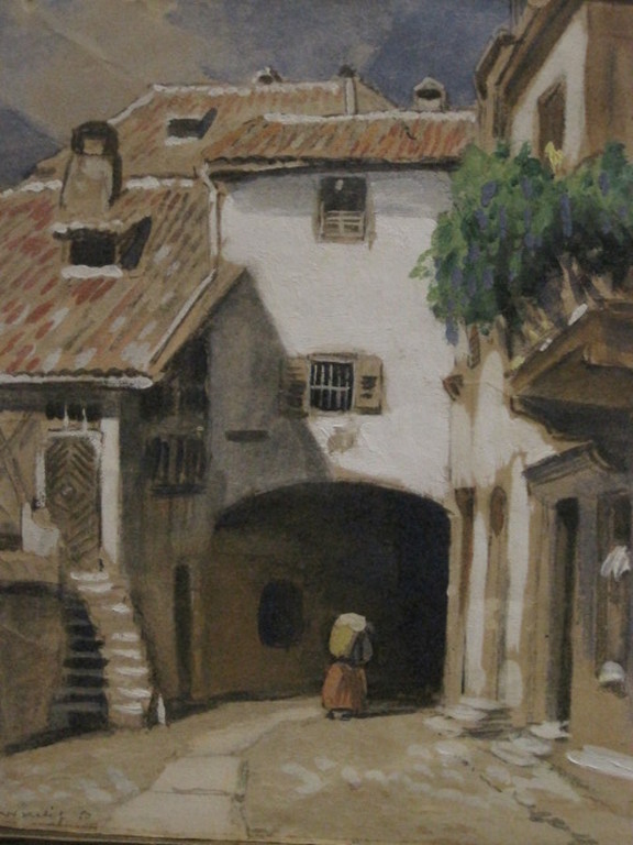 prachtig oud (omstreeks 1900) pastel/papier "vrouw onder poort" gesigneerd l.o. kopen? Bied vanaf 1!