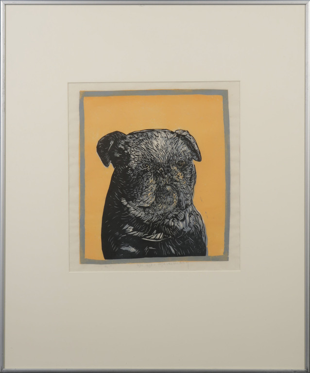 Arja van den Berg: Lino op Rijstpapier, Engelse bulldog - Ingelijst kopen? Bied vanaf 20!