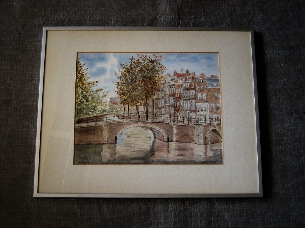 Gesigneerd Aquarel Amsterdam "Brouwersgracht hoek Prinsengracht Jordaan" ca.1950 kopen? Bied vanaf 1!