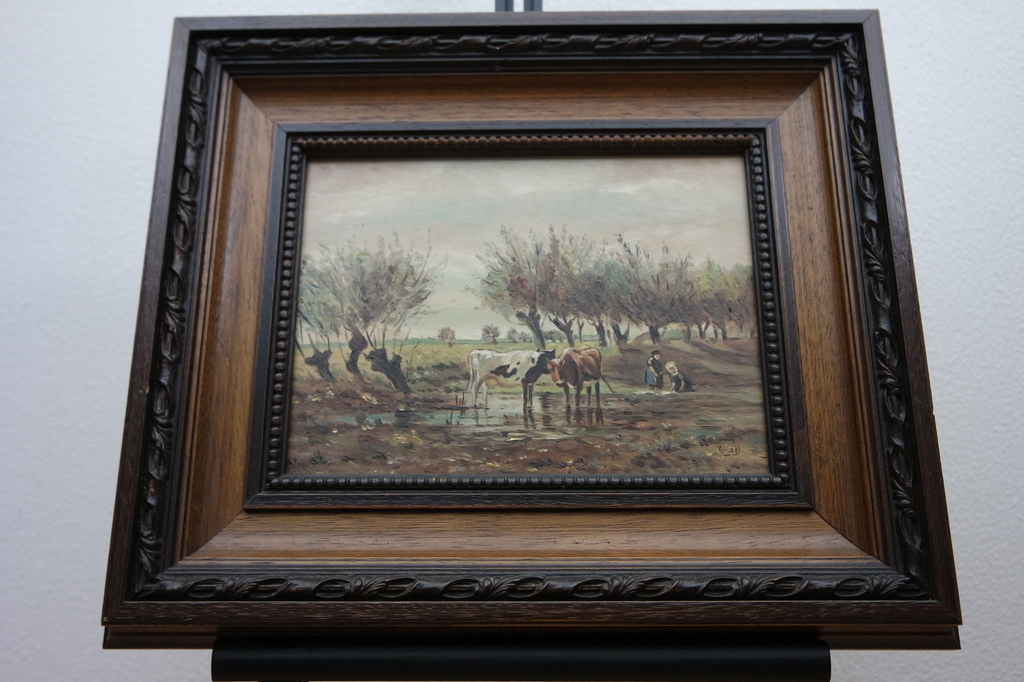 R. v. Geel - Landschap met koeien - olieverf op paneel - gesigneerd l.o. kopen? Bied vanaf 59!