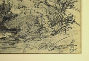 Jan Hillebrand Wijsmuller - Jan Hillebrand Wijsmuller: Tekening, Landschap met riviertje en huizen kopen? Bied vanaf 80!