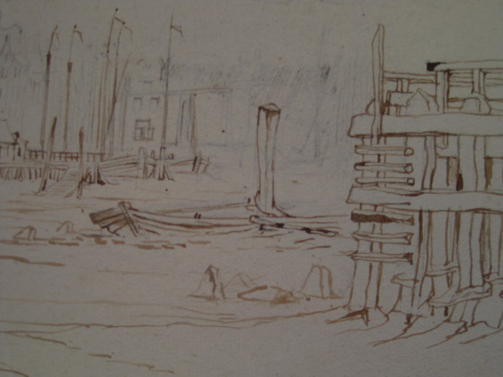 Antieke Potloodtekening G.L.Kiers (1838-1916) "Amsterdam Haringpakkerstoren "  kopen? Bied vanaf 1!