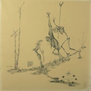 Melle Oldeboerrigter - Melle: Pen en zwarte inkt op papier, Vreemde Figuren kopen? Bied vanaf 100!