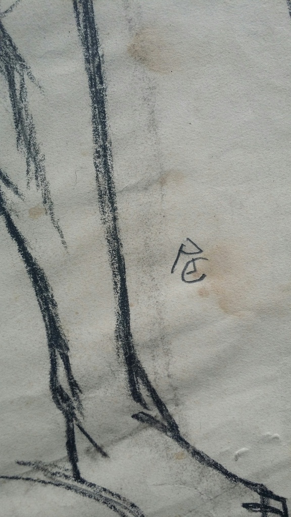 Onbekend. Tekening. Man met schep. kopen? Bied vanaf 5!