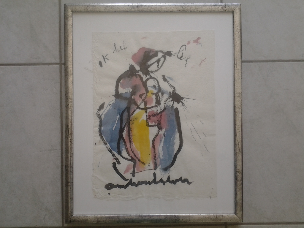 Anton Heyboer   acryl, aquarel   ingelijst  " Ik heb lief"  verkocht voor € 171!