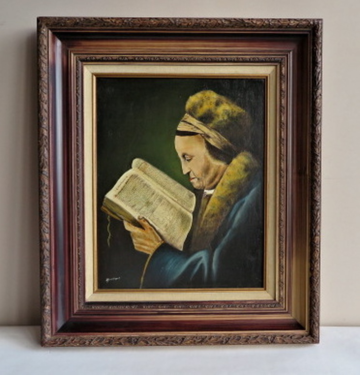 Portret van een lezende vrouw - olieverf op paneel-gesigneerd - In fraaie lijst! verkocht voor € 95!