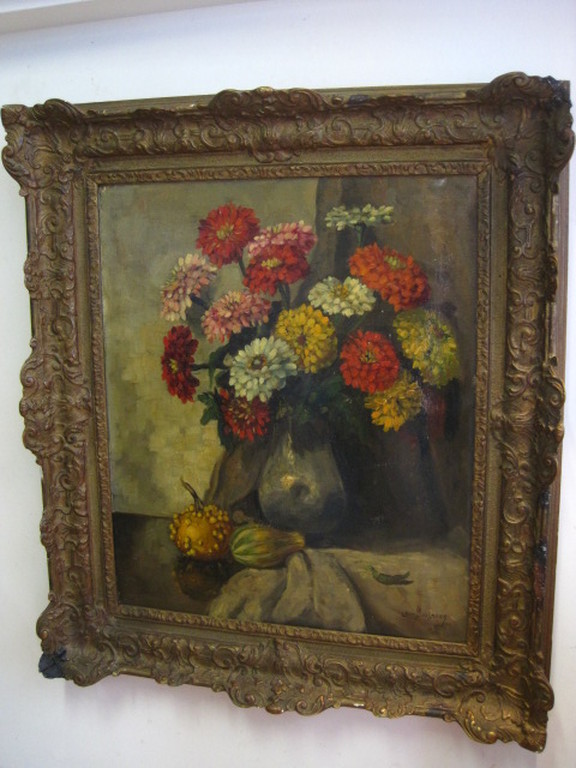 imposant olieverf 1920 stilleven "Asters in tinnen kan" Louis van der Steen 1891 kopen? Bied vanaf 1!