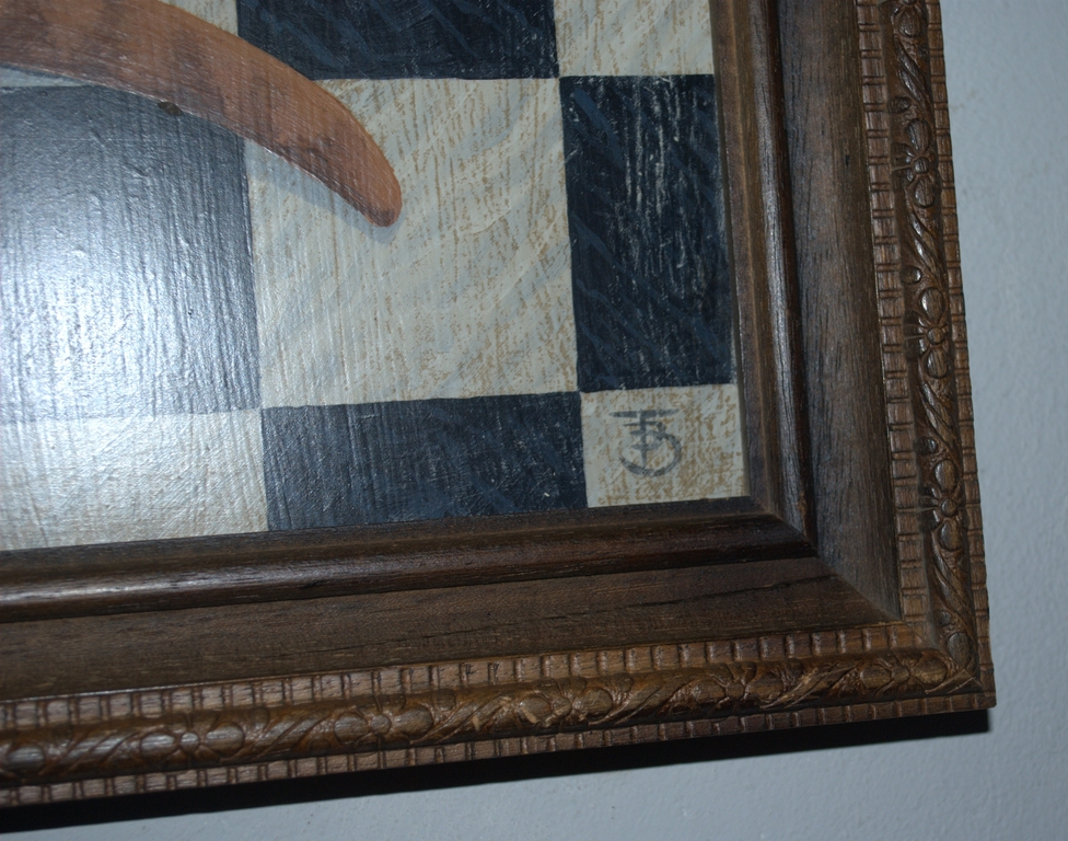 Poserende kater - olieverf op paneel - met monogram kopen? Bied vanaf 150!