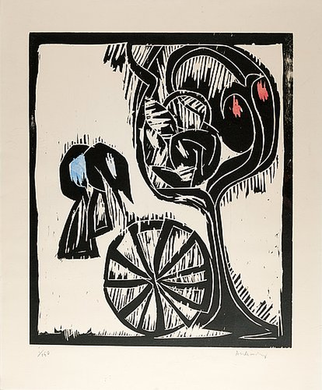 Alechinsky, houtsnede handmatig ingekleurd, Coups des gouge verkocht voor € 750!