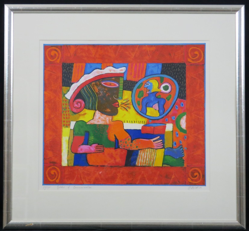 Clemens Briels: Zeefdruk, Gods of communication - Ingelijst kopen? Bied vanaf 1!