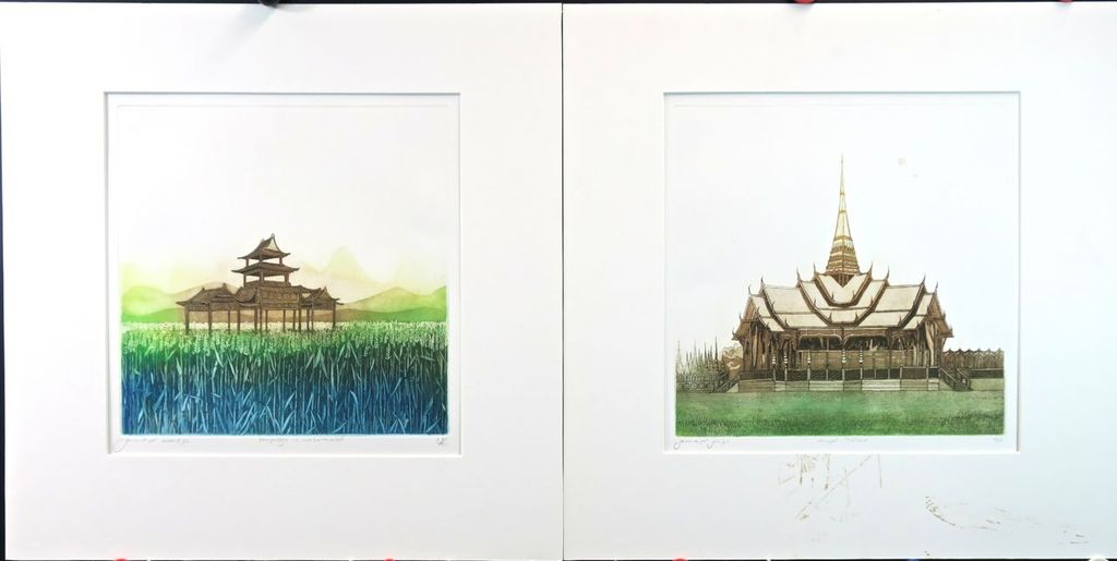 Lot met 2 werken van Jos van de Pol: Kleurenetsen (Tempels) kopen? Bied vanaf 20!