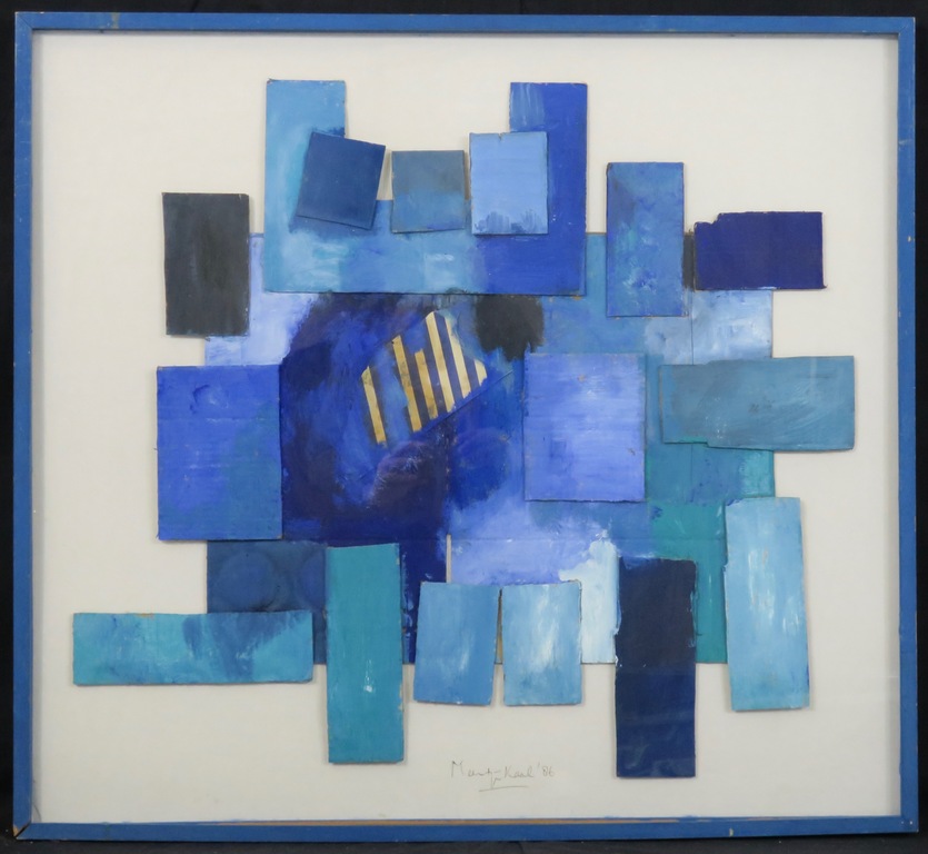 Meertje Kaal: Acryl en collage, Zonder titel (blauw) - Ingelijst kopen? Bied vanaf 50!