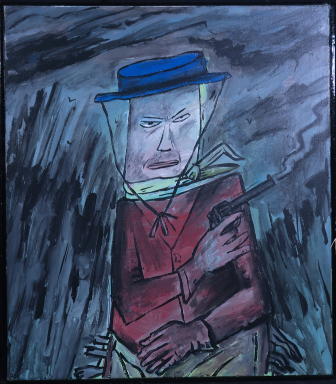 Agnes Roothaan: Acryl op doek, Revolverheld - Ingelijst verkocht voor € 50!