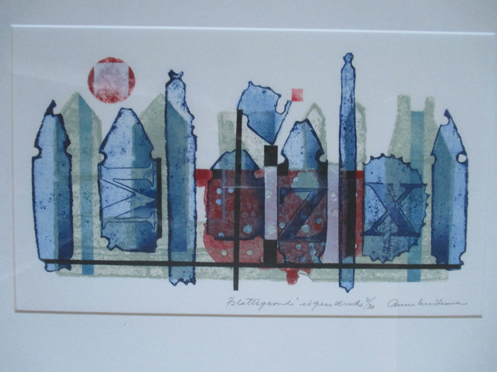 Anne Huitema, mooi gelijste kleurenets, "Plattegrond" verkocht voor € 40!