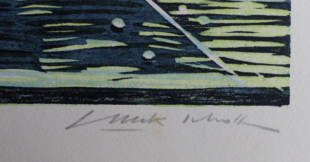 Luuk Scholten (1933), houtsnede, ''Landschap met koeien kopen? Bied vanaf 30!