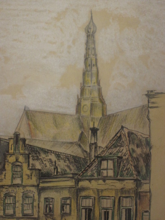 Jan v Herwijnen aquarel/tekening  Haarlem Spaarne 1925 gesigneerd  kopen? Bied vanaf 1!