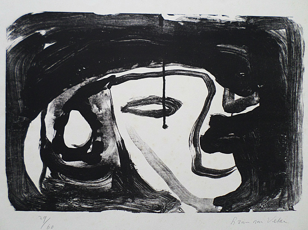 Bram van Velde - Compositie in Zwart Wit, litho verkocht voor € 190!