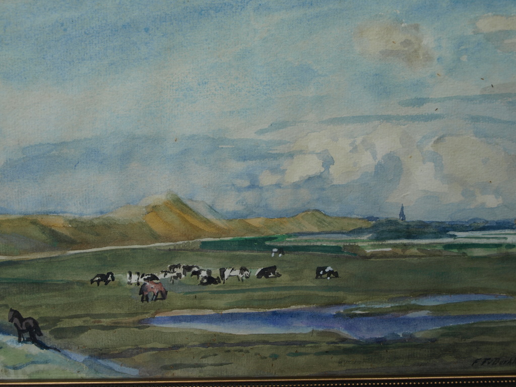 Frederik Teding van Berkhout - Aquarel–Achter de duinen – Gesigneerd & ingelijst kopen? Bied vanaf 1!