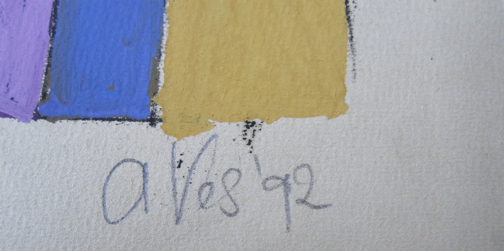 Annemiek Vos, Gouache, ''Man met 2 katten'' kopen? Bied vanaf 1!