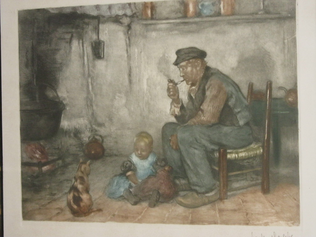 Franz Charlet - Kleurenlitho - De Pijproker verkocht voor € 60!