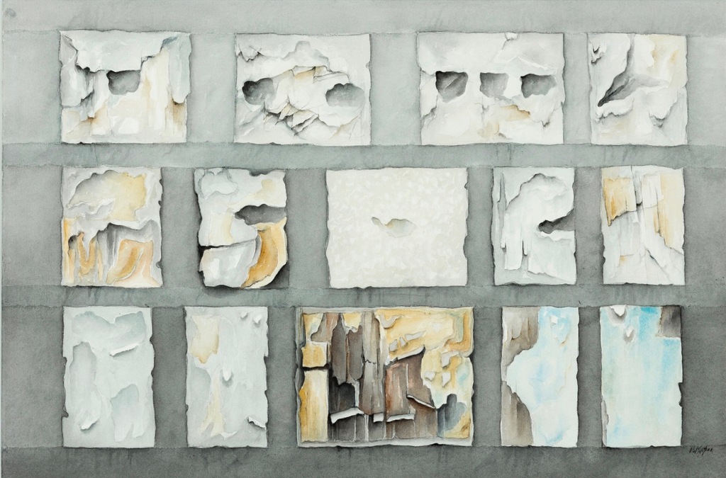 Onbekend gesigneerd: Aquarel, Impressie van een muur - Ingelijst kopen? Bied vanaf 1!